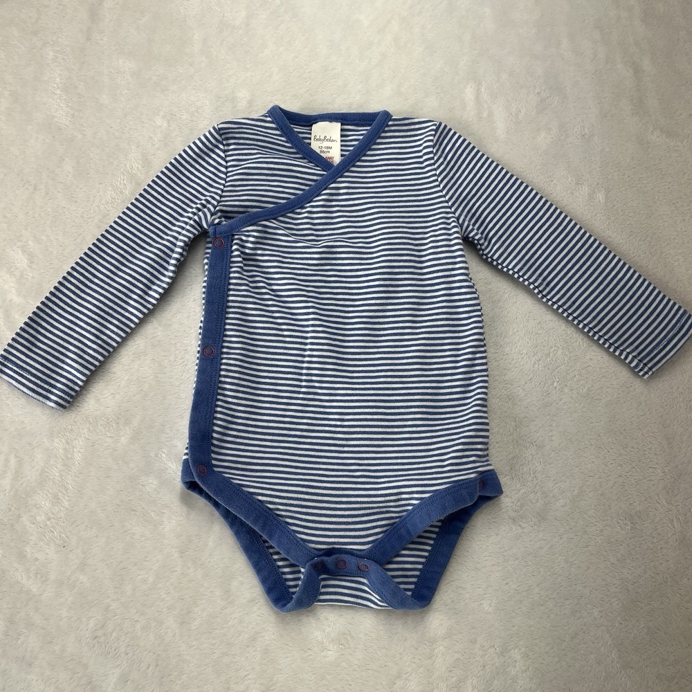 Baby Boden Wrap Bodysuit Unisex‎ Baby 12-18m Blue Striped Cotton